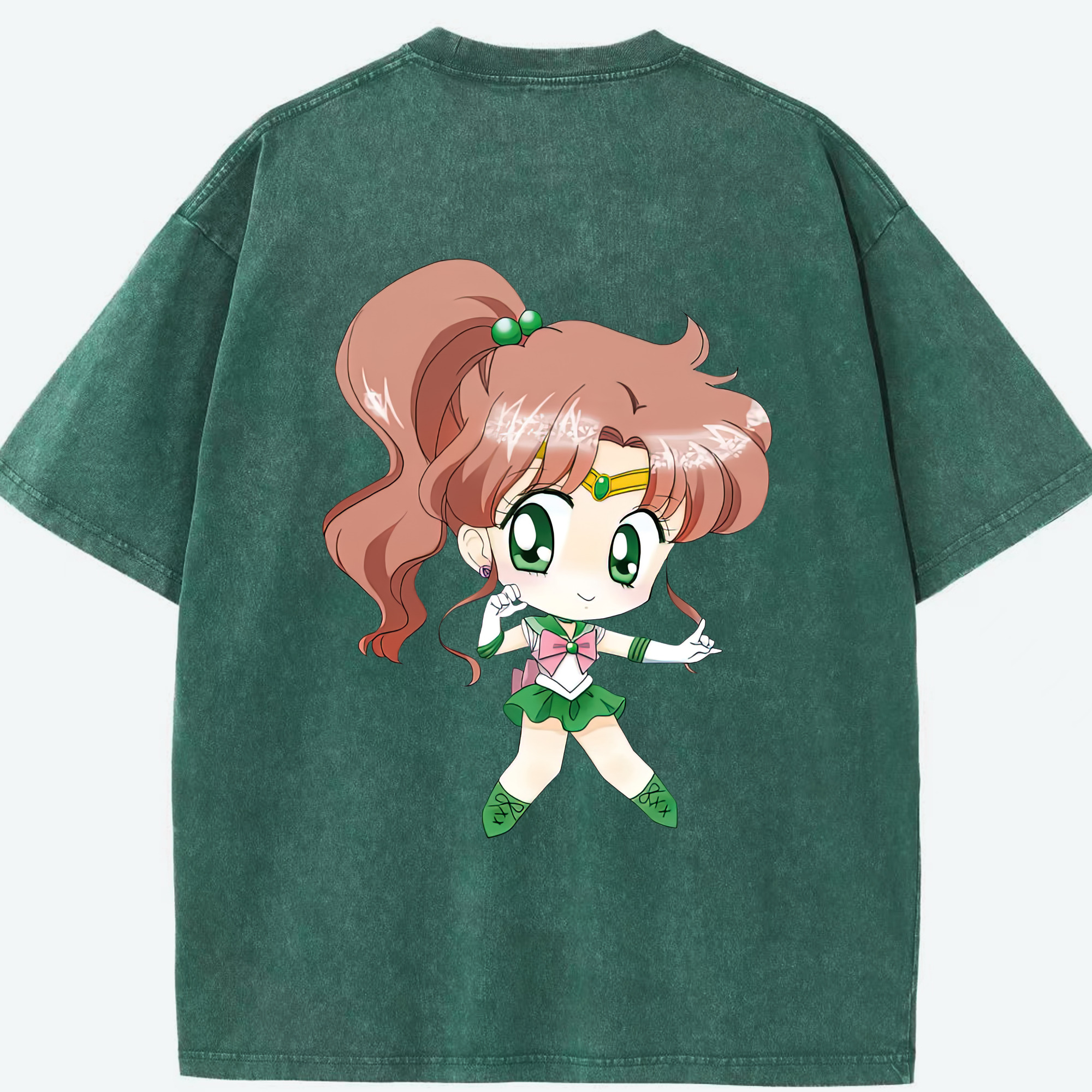 （画像用） 美少女戦士セーラームーン 木野 まこと きの まこと Sailor Moon Kino Makoto （セーラージュピター；Sailor Jupiter） 綿100% ヴィンテージ風 半袖Tシャツ（背面プリント）